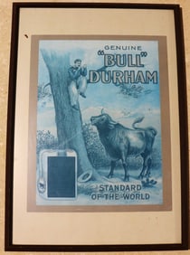 Framed vintage-style advertisement for Bull Durham Smoking Tobacco.