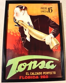 Framed vintage "Tonsa: El Calzado Perfecto" (The Perfect Footwear) advertising