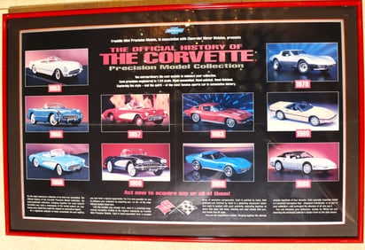 Framed advertisement for "The Official History of The Corvette Precision Model Collection"