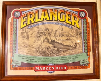 Framed vintage Erlanger Marzen Bier advertising