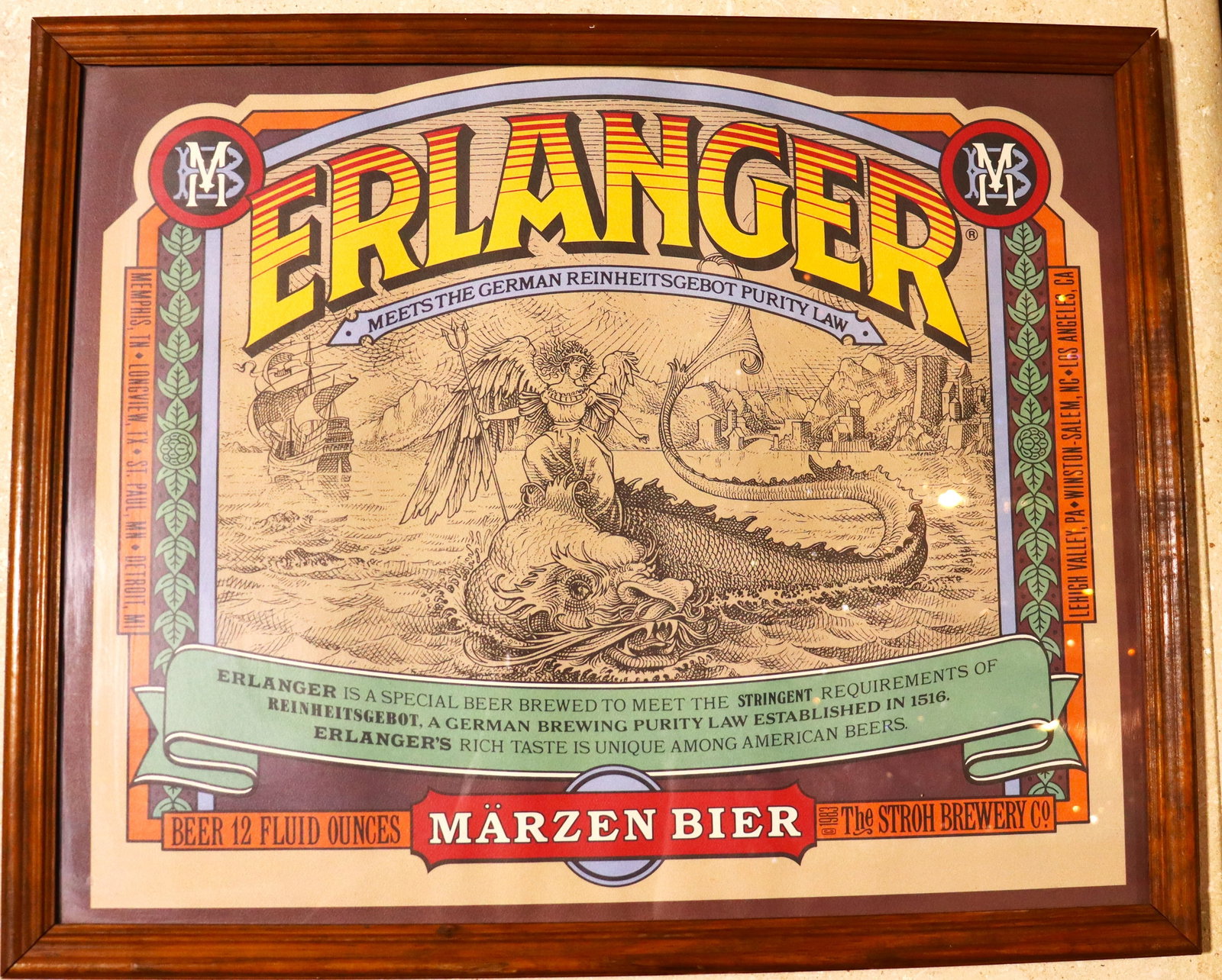 Framed vintage Erlanger Marzen Bier advertising (1 of 5)