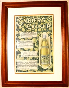 Framed vintage advertisement for Snider's Catsup, which was a product of the T.A. Snider Preserve