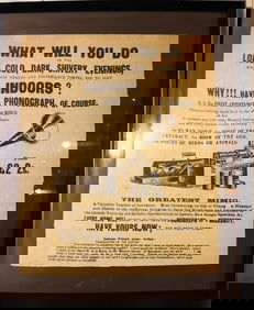 Framed advertisement for an Edison home phonograph, which promotes the device as an essential form