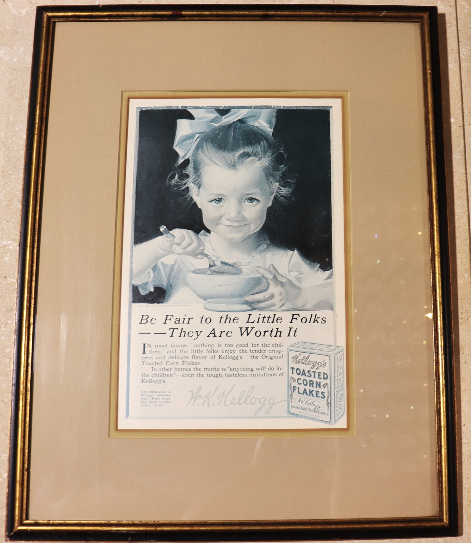 Framed vintage advertisement for Kellogg's Toasted Corn Flakes, (1 of 6)