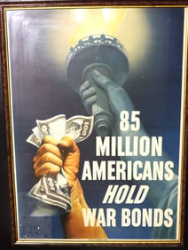 Framed Vintage 1945 85 million Americans Hold War Bonds Poster US Treasury