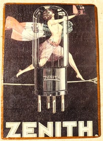 Wooden vintage Zenith vacuum tube advertisement