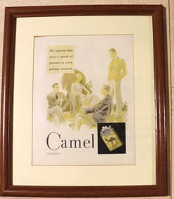 Framed vintage advertisement for Camel cigarettes,
