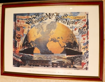 Framed A. Schindeler art print titled "Voyage Around the World" (or Voyage Autour du Monde),