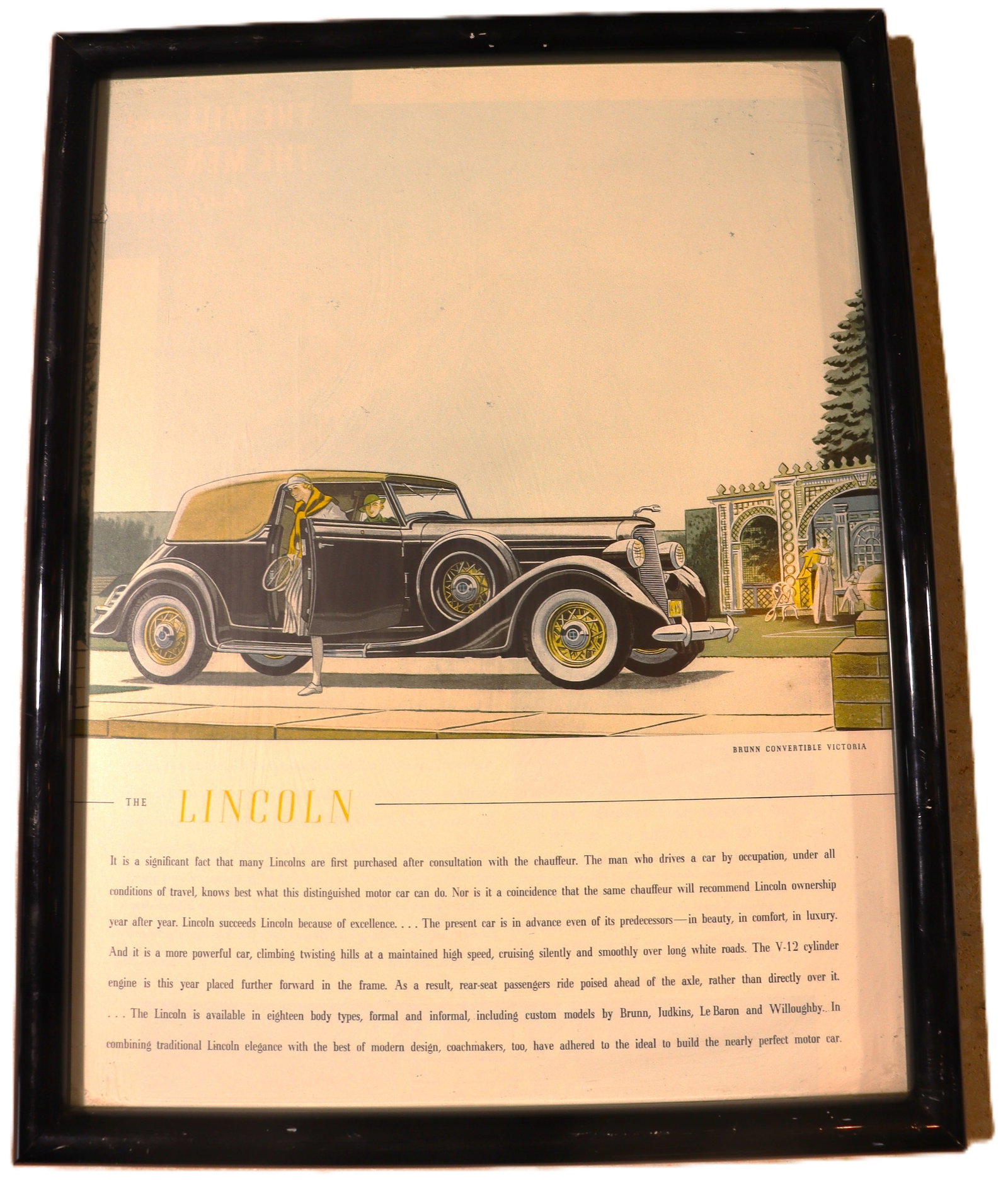 Framed Vintage advertisement for a 1935 Lincoln Brunn Convertible Victoria. (1 of 4)