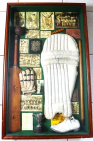Wooden cupboards of Titles with cricket memorabilia, Souvenirs for cricket fans