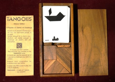 Vintage Wood Tangoes Chinese Puzzle Game Wooden Box Deluxe Edition