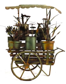 Vintage Copper Color Tin Metal Flower Cart made in Hong Kong