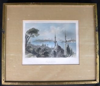 Framed Colored Print after William Henry Bartlett of the city of Constantinople (present-day