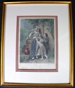Framed Colored Print after Edmond Castan Titled Our Pets