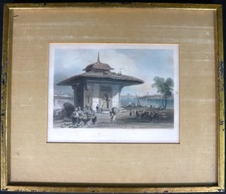 Framed Colored Print after William Henry Bartlett FOUNTAIN AT SCUTARI Constantinople