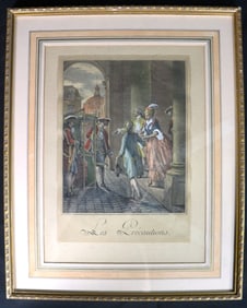 Framed Colored Print after Moreau Le Jeune Titled Les Precautions