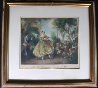 Framed Colored Print after Nicolas LANCRET Titled Mademoiselle De Camargo Dancing