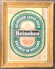 Framed Vintage Heineken Lager Beer Mirror Pub Sign