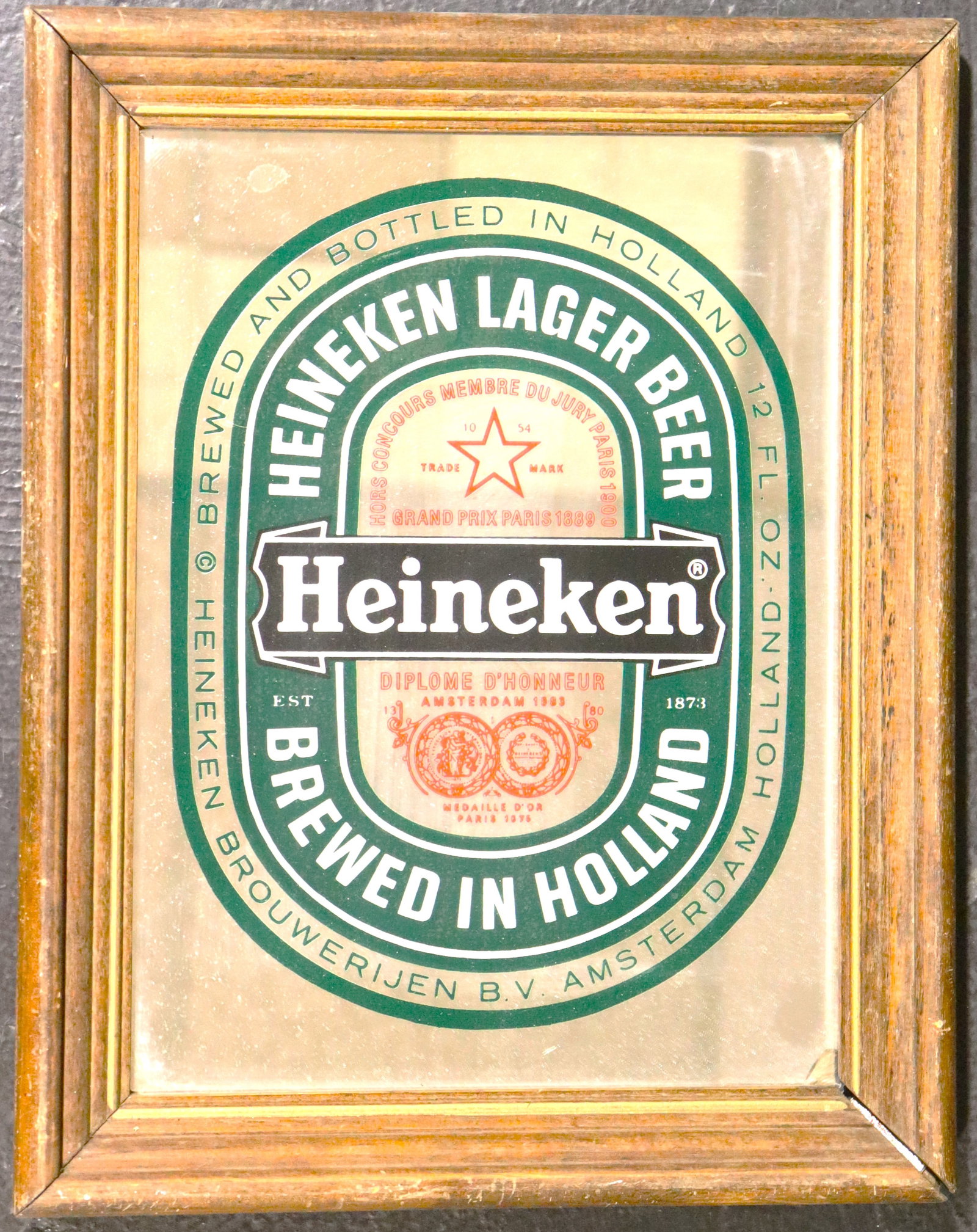 Framed Vintage Heineken Lager Beer Mirror Pub Sign (1 of 8)