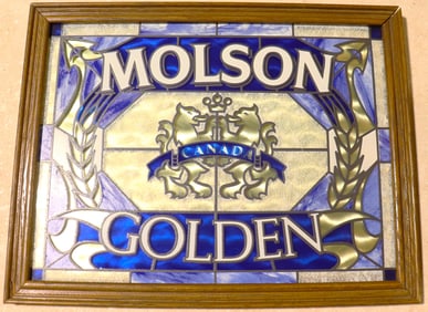Framed Vintage Molson Golden Mirror Pub Sign