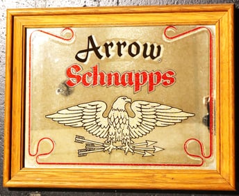 Framed Vintage Arrow Schnapps Mirror Pub Sign