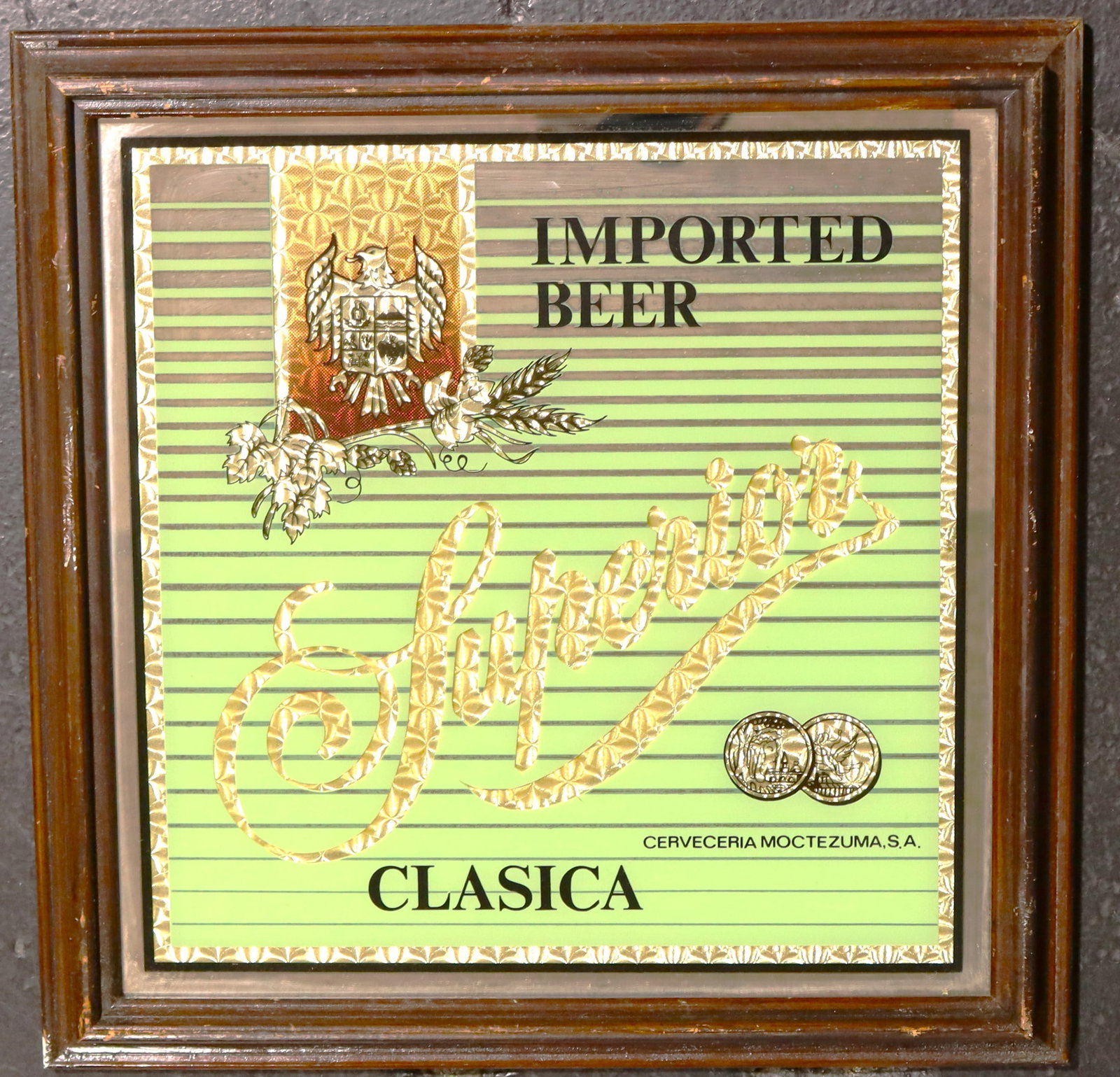 Framed Vintage Cerveza Moctezuma S.A. Classica Mirror Pub Sign (1 of 3)