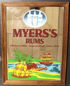 Framed Vintage Myers's Rums promotional mirror sign