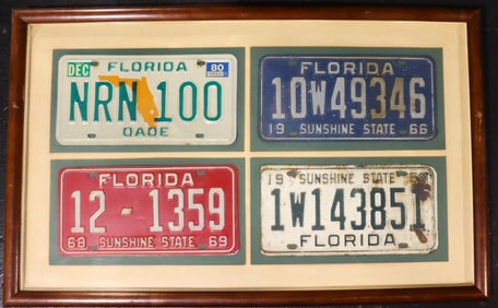 Framed Vintage Florida License Plate Collection