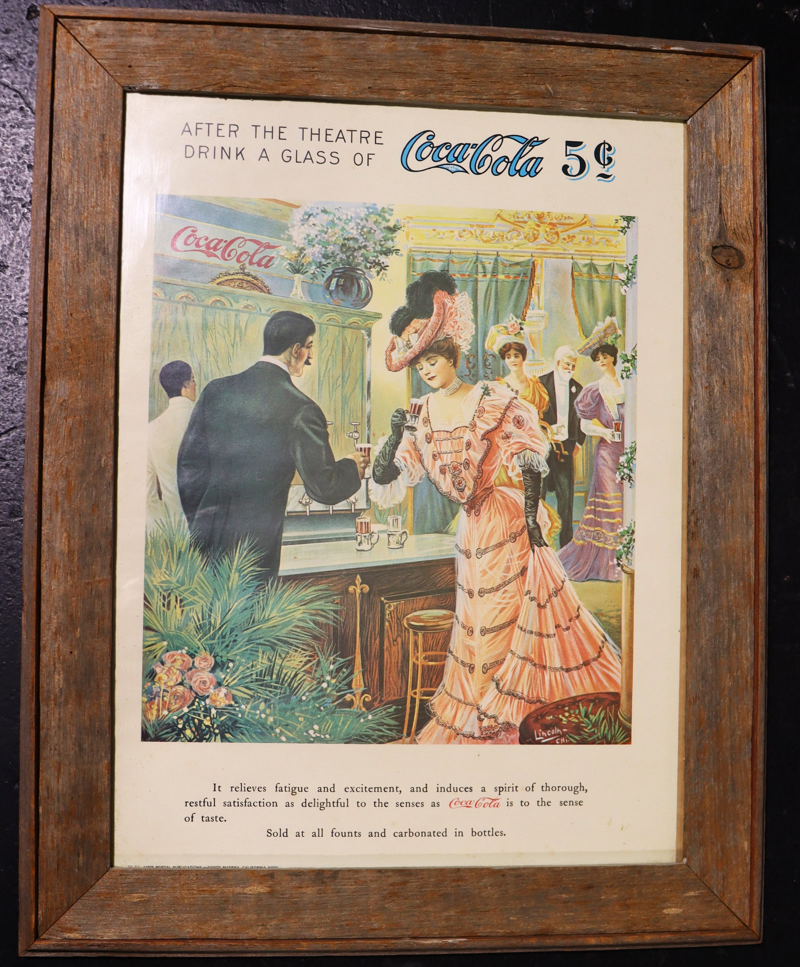 Framed Vintage Coca-Cola advertisement print from 1906 titled "After the Theatre" (1 of 3)