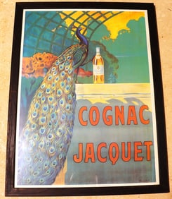 Framed Vintage Advertising Poster for Cognac Jacquet, French liquor.