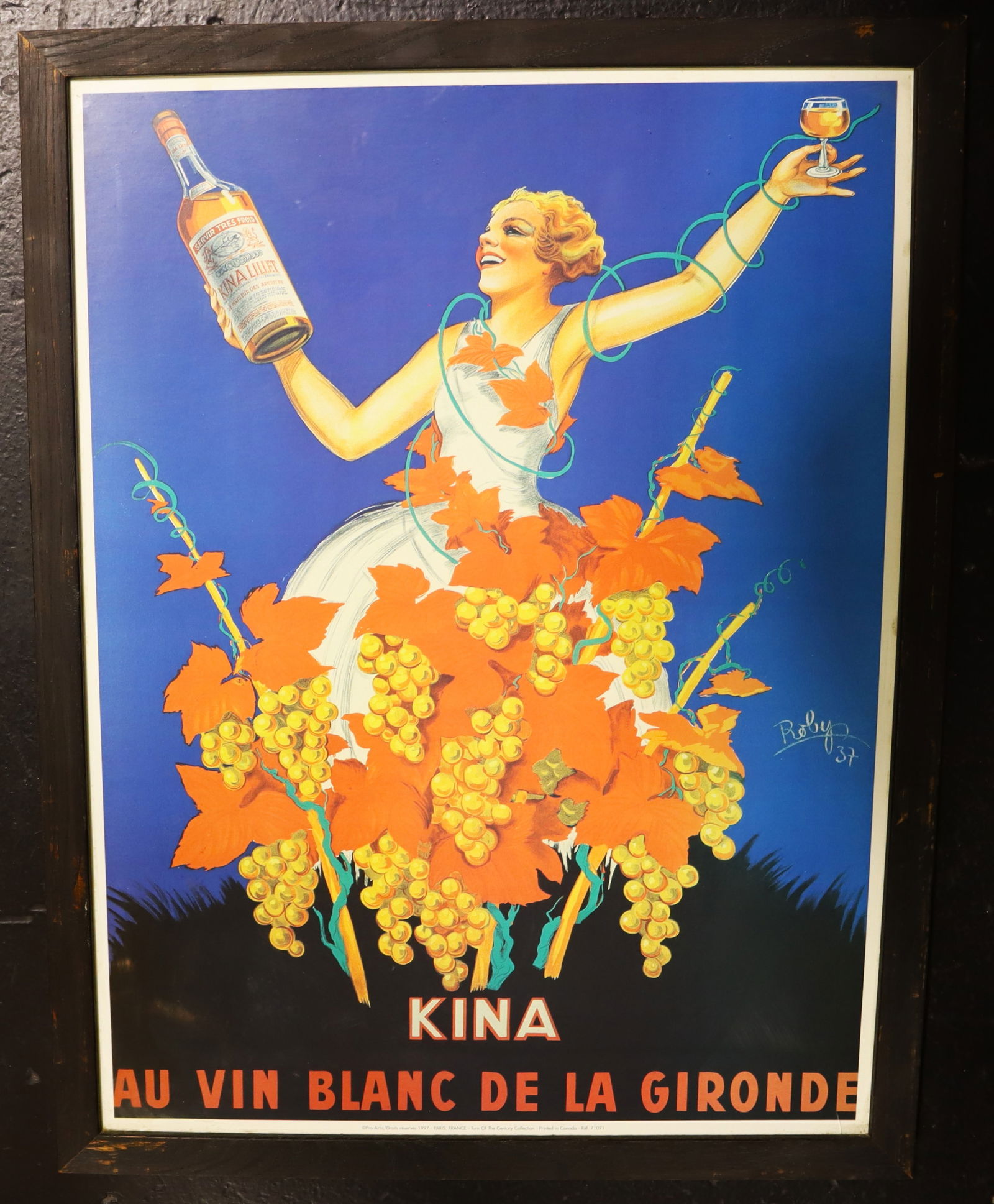 Framed Vintage French advertising poster for Kina Lillet: Framed Vintage French advertising poster for Kina Lillet, limited edition of 1 / 4This image is of a vintage French advertising poster for Kina Lillet, an aperitif wine. The poster was created