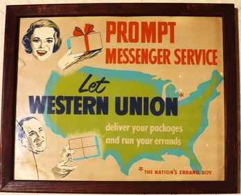 Framed Vintage Advertising for Prompt Messenger Service by Western Union