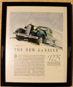 Framed Vintage Advertising for the new La Salle automobile.