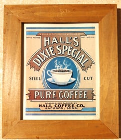 Framed Vintage Advertising for Hall's Dixie Special Pure Coffee