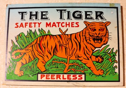 Framed Vintage wooden The Tiger Safety Matches