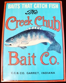 Vintage CREEK CHUB BAIT CO metal tin sign