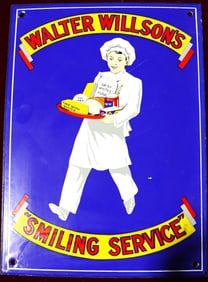 Vintage Walter Wilson's Smiling Service Metal Sign, Garnier London.