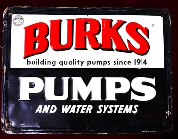 Vintage BURKS Water Pumps Tin Advertising Stout Sign Co