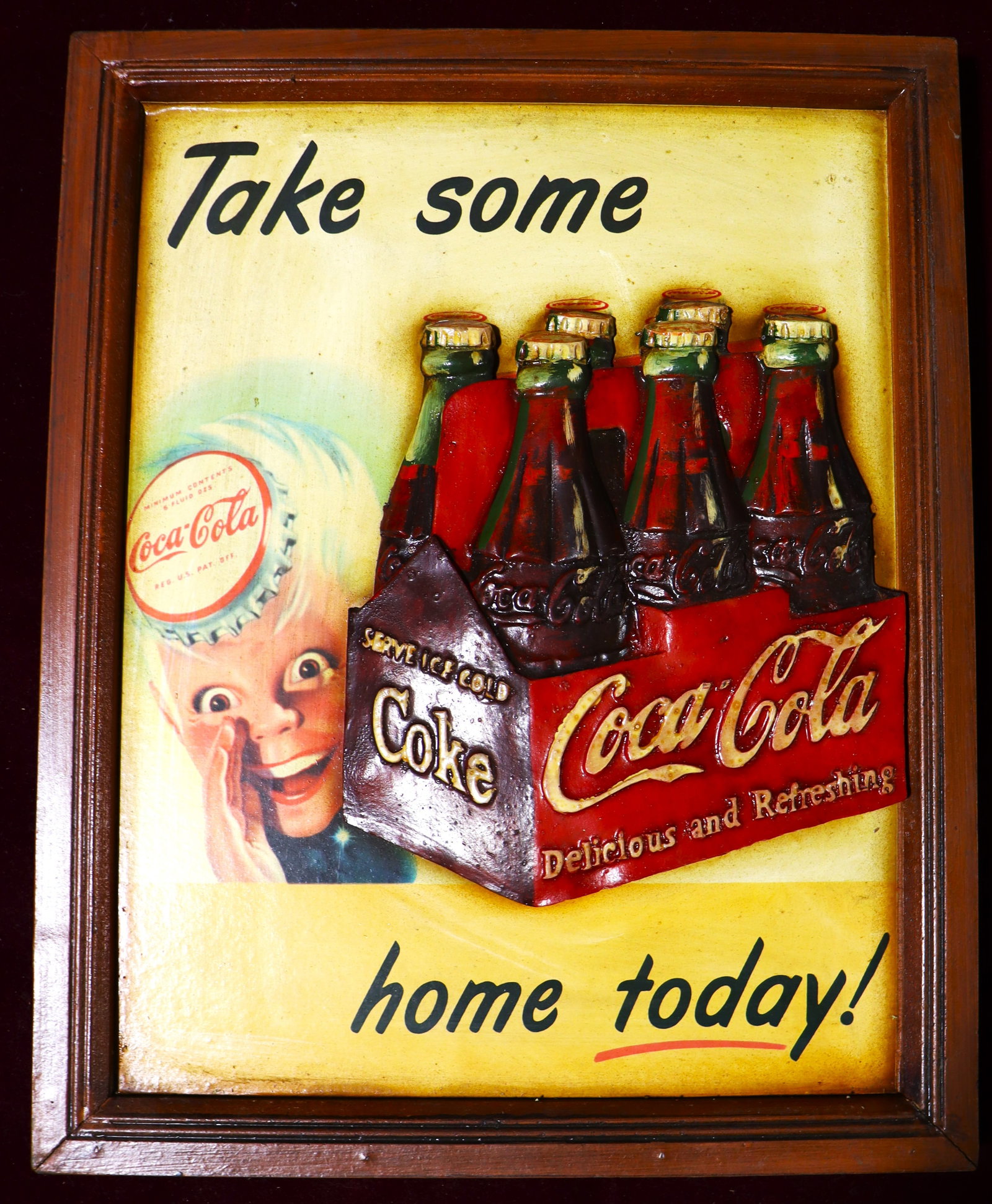 Framed Vintage Coca Cola Sprite Boy Take Some Home Today Advertising Wood Sign (1 of 5)