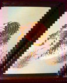 Framed Oil on Canvas signed R. Smith, Hunting Dog Duck Hunter