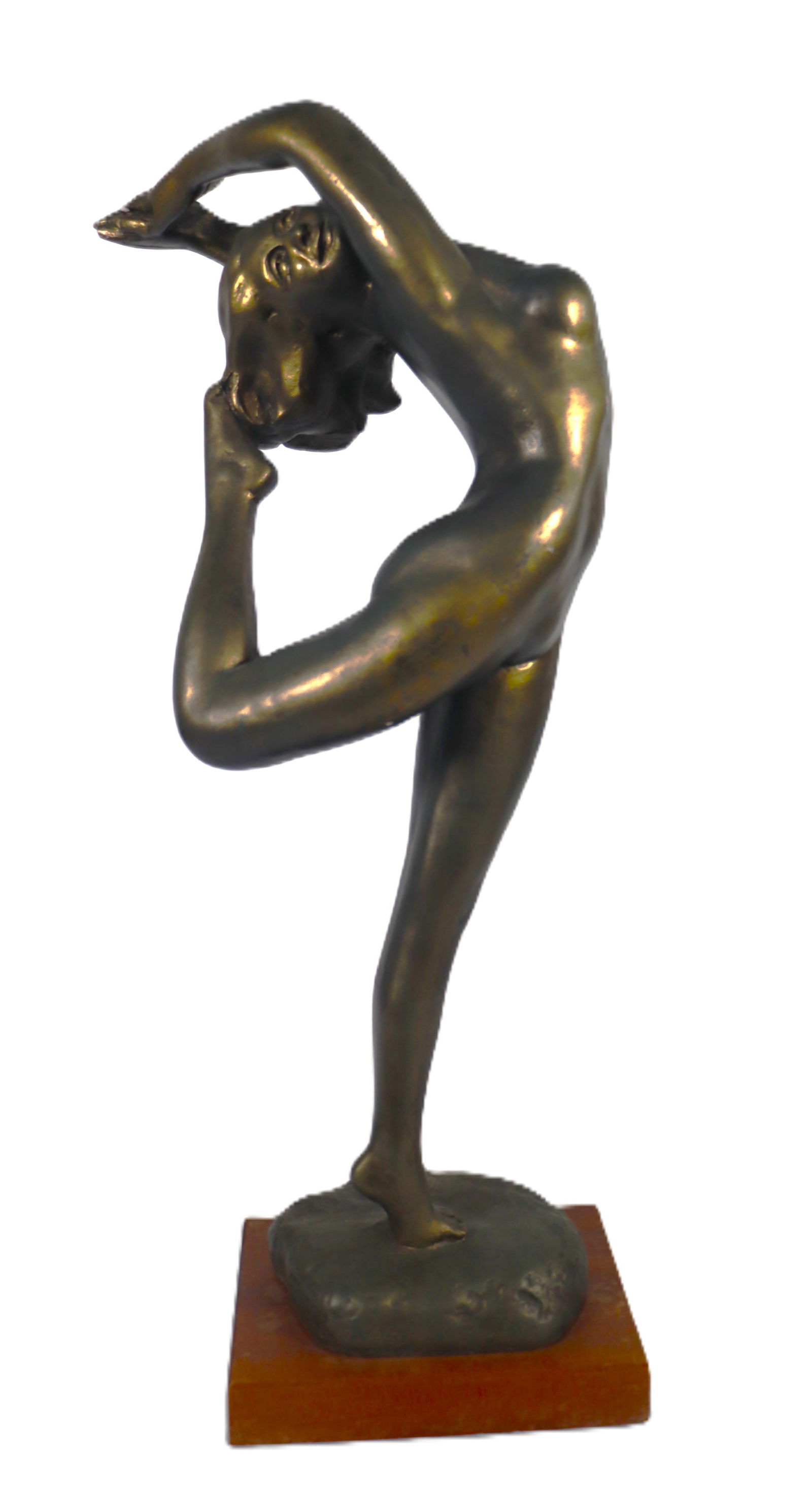 Vintage Austin Production Nude Ballerina Sculpture dated 1963: Vintage Austin Production Nude Ballerina Sculpture dated 1963 This is a sculpture of a nude female dancer, likely in the Art Deco style, captured in a dynamic, graceful pose on a base. The