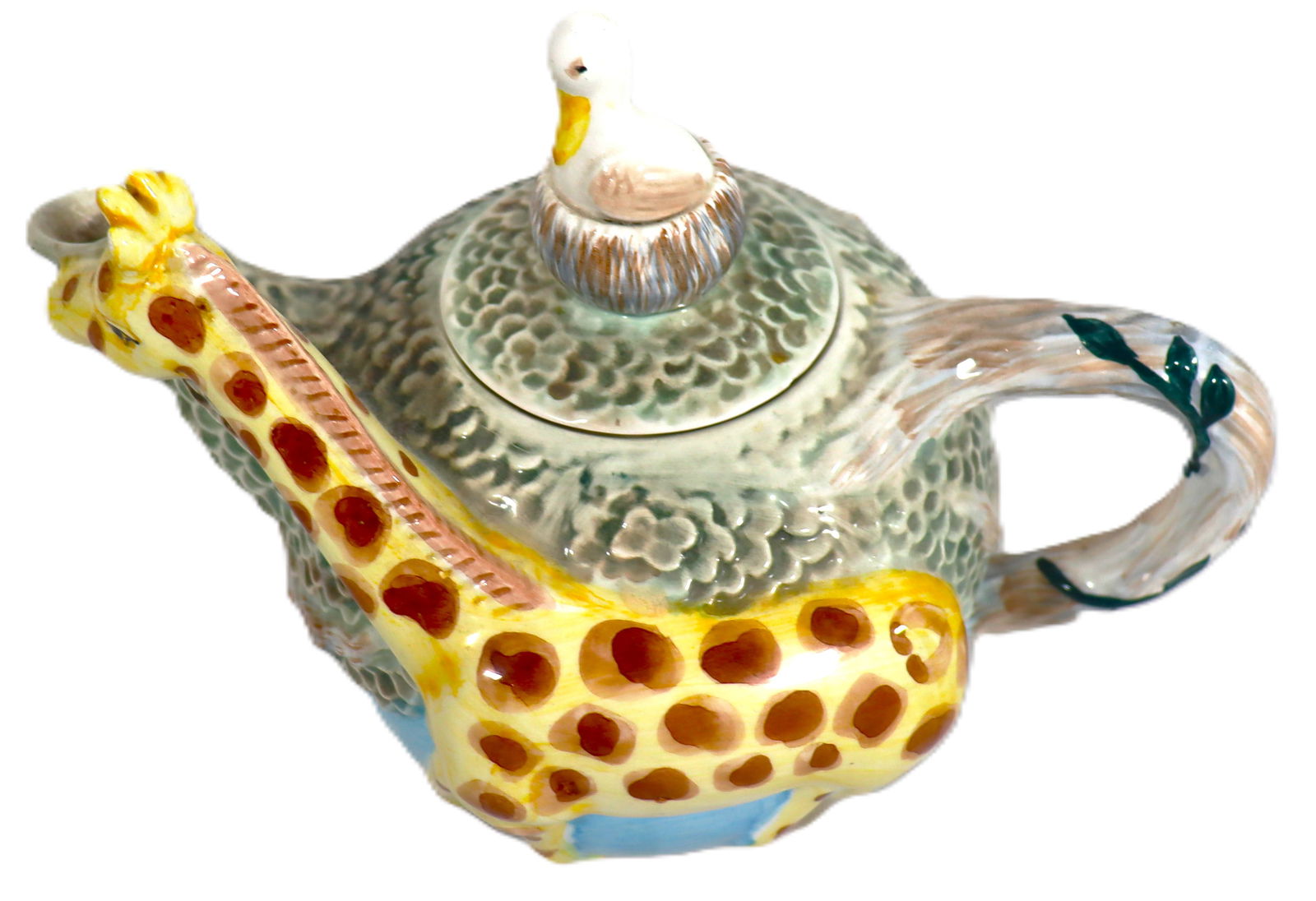 VINTAGE STRATA GROUP JUNGLE SPREE CERAMIC GIRAFFE TEA POT: VINTAGE STRATA GROUP JUNGLE SPREE CERAMIC GIRAFFE TEA POT It features a giraffe as the main body and handle, with a seagull on the lid, The design is part of the "Jungle Spree"