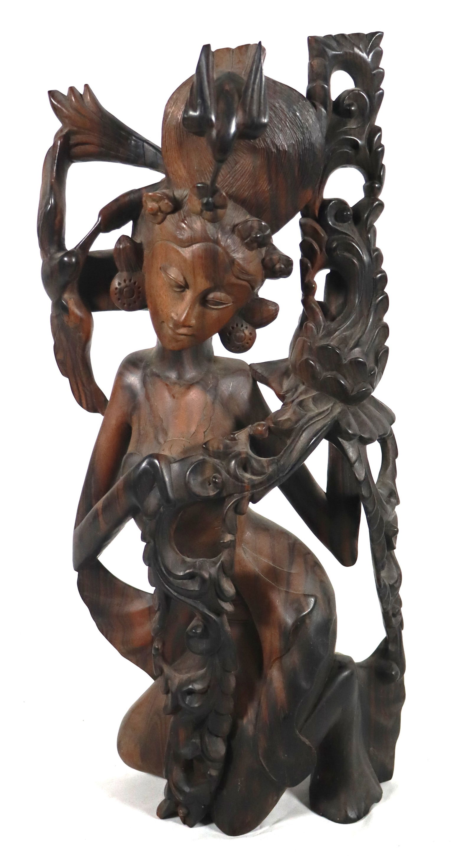 Vintage Balinese hand-carved wood sculpture, likely depicting a dancer or a goddess such as Dewi (1 of 10)