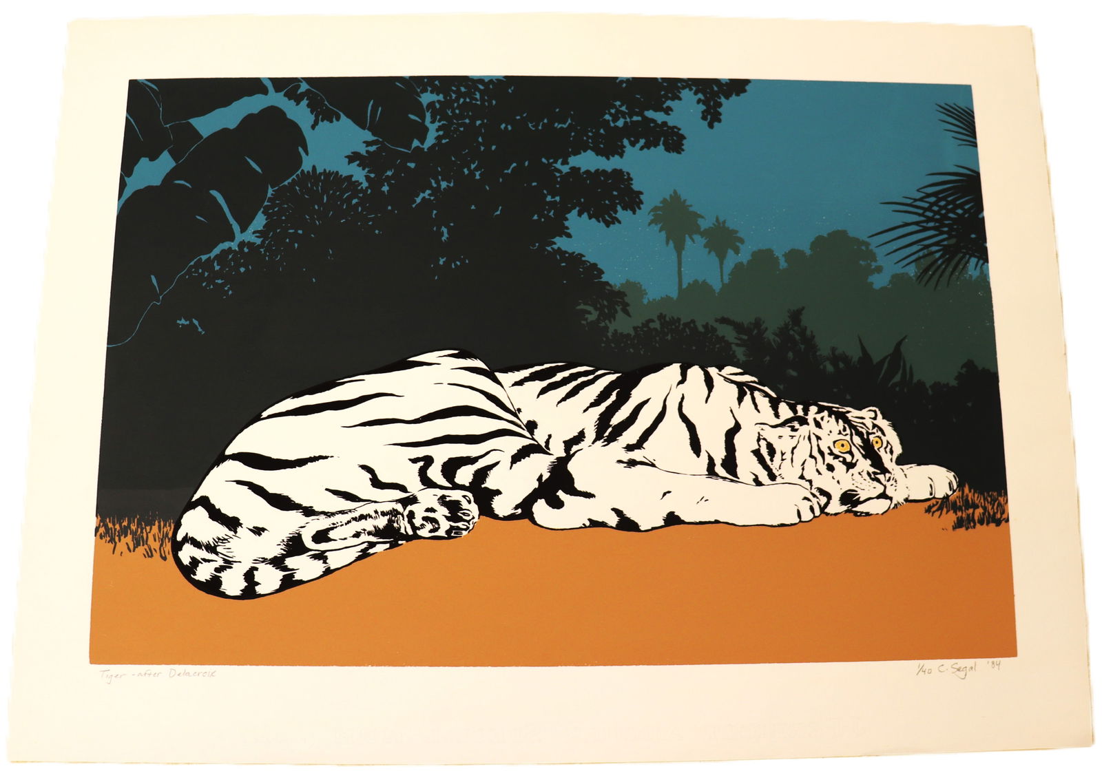 Unframed limited-edition of color lithograph titled "White Tiger" signed Segal and dated 84 (1 of 6)