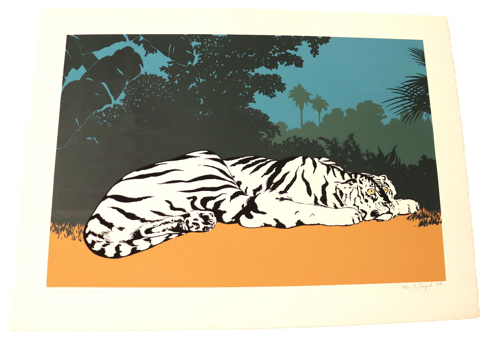 Unframed limited-edition of color lithograph titled "White Tiger" signed Segal and dated 84 (1 of 5)