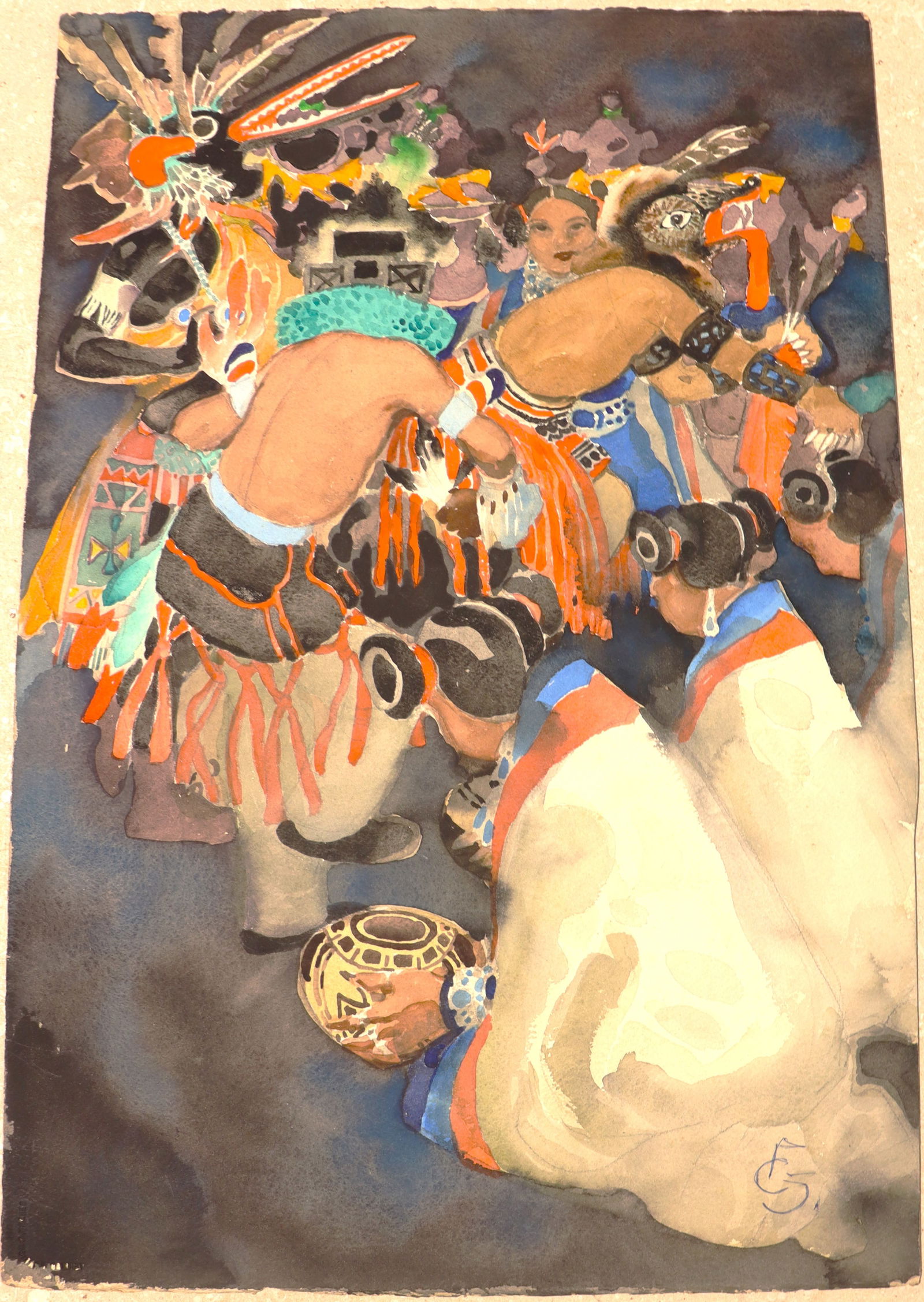 Mixed Media on Arch Paper signed Carl Folke Sahlin: Mixed Media on Arch Paper signed Carl Folke Sahlin Carl Folke Sahlin (Florida, Swedish, 1884 - 1972) was known for his artworks depicting people and scenes, often focusing on regional costumes an