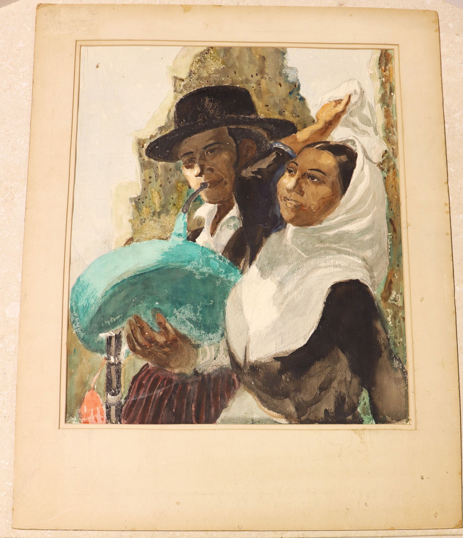 Mixed Media on Paper signed Carl Folke Sahlin: Mixed Media on Paper signed Carl Folke Sahlin Carl Folke Sahlin (Florida, Swedish, 1884 - 1972) was known for his artworks depicting people and scenes, often focusing on regional costumes and cul