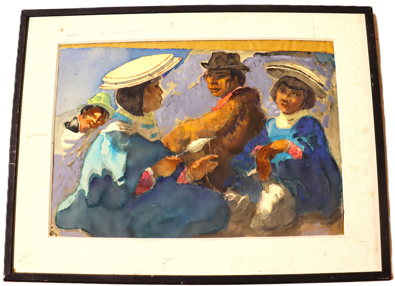 Mixed Media on Paper signed Carl Folke Sahlin: Mixed Media on Paper signed Carl Folke Sahlin Carl Folke Sahlin (Florida, Swedish, 1884 - 1972) was known for his artworks depicting people and scenes, often focusing on regional costumes and cul