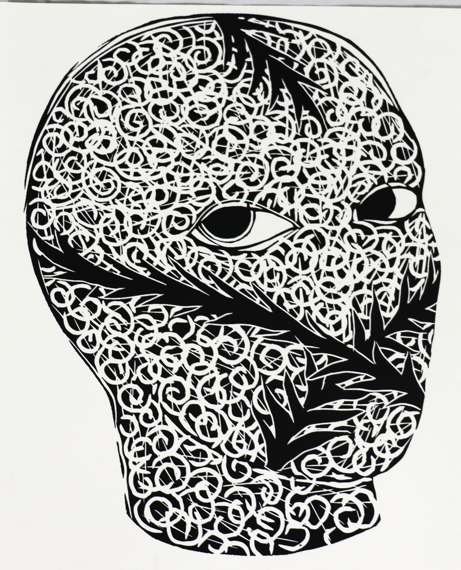 This is the linocut print titled Tranquila (1999) by the Cuban artist Belkis Ayó: This is the linocut print titled Tranquila (1999) by the Cuban artist Belkis Ayó Belkis Ayon (Cuban, 1967-1999) The print is known for its stark, monochromatic i