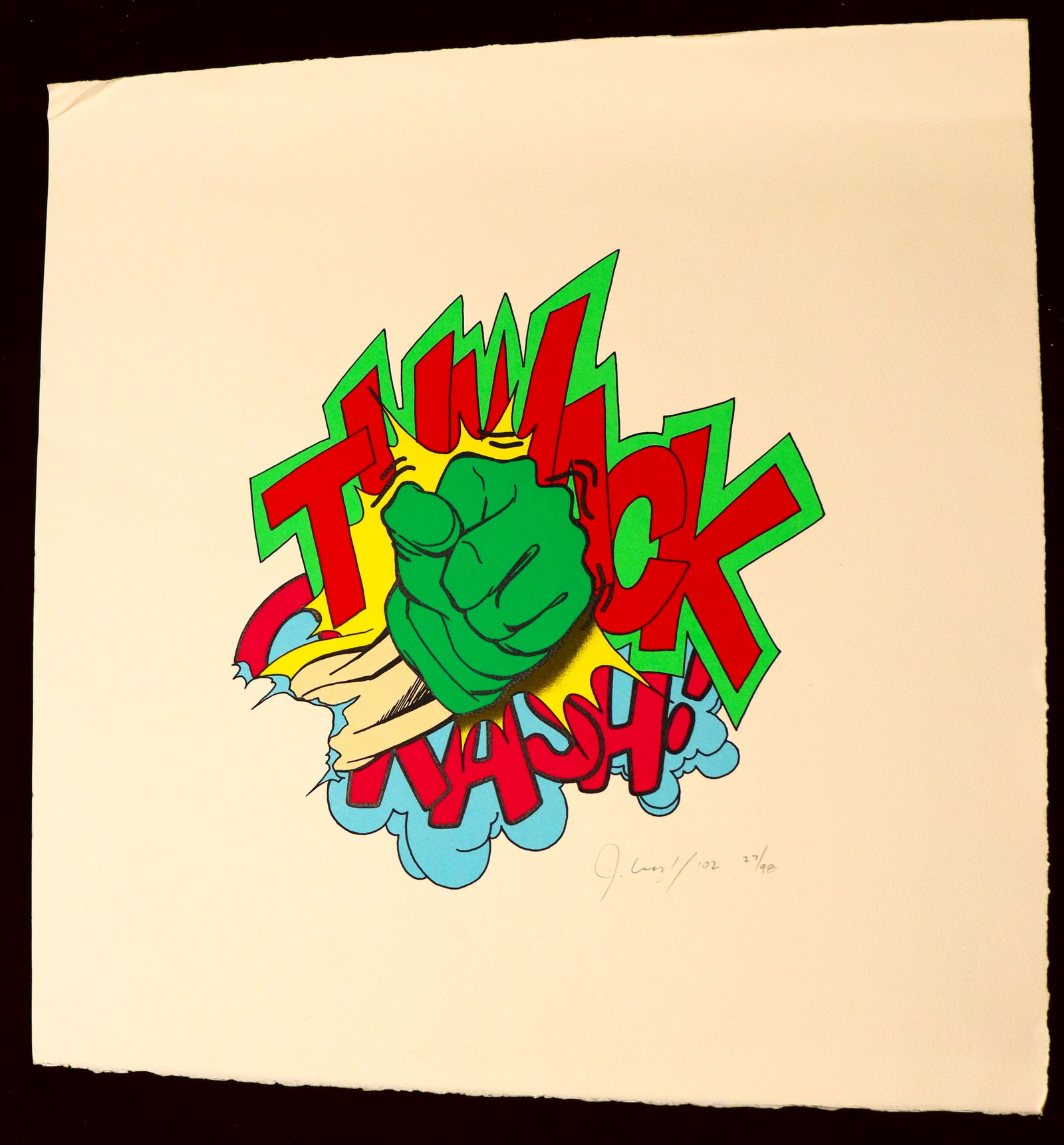 Unframed John "Crash" Matos Silkscreen "Thwack" 2002 numbered 27 / 98 dated 2002 - 2